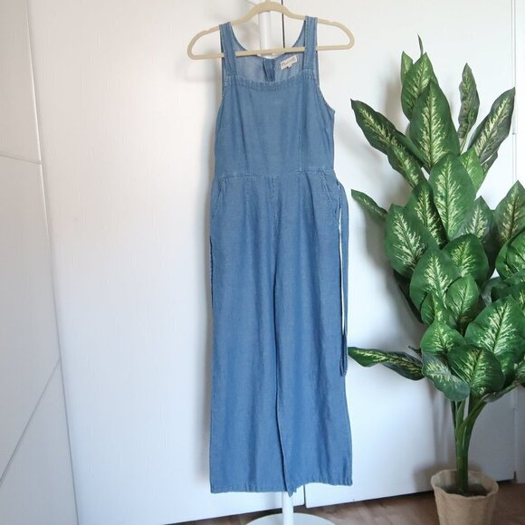 Madewell Blue Cotton Linen Chambray Muralist Wide Leg Jumpsuit with Belt Size 0 - Picture 11 of 16